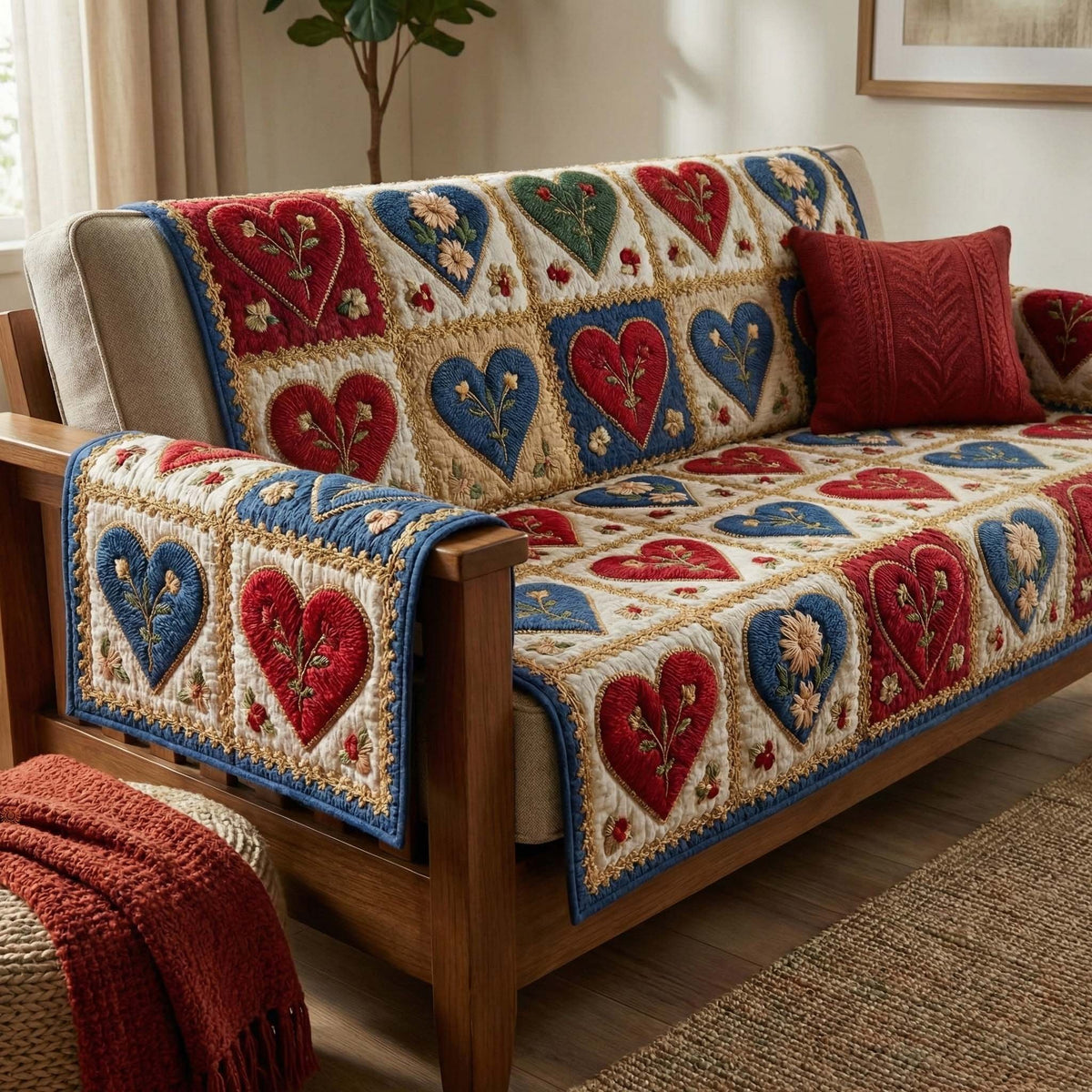 Folk Hearts Sofa Cover