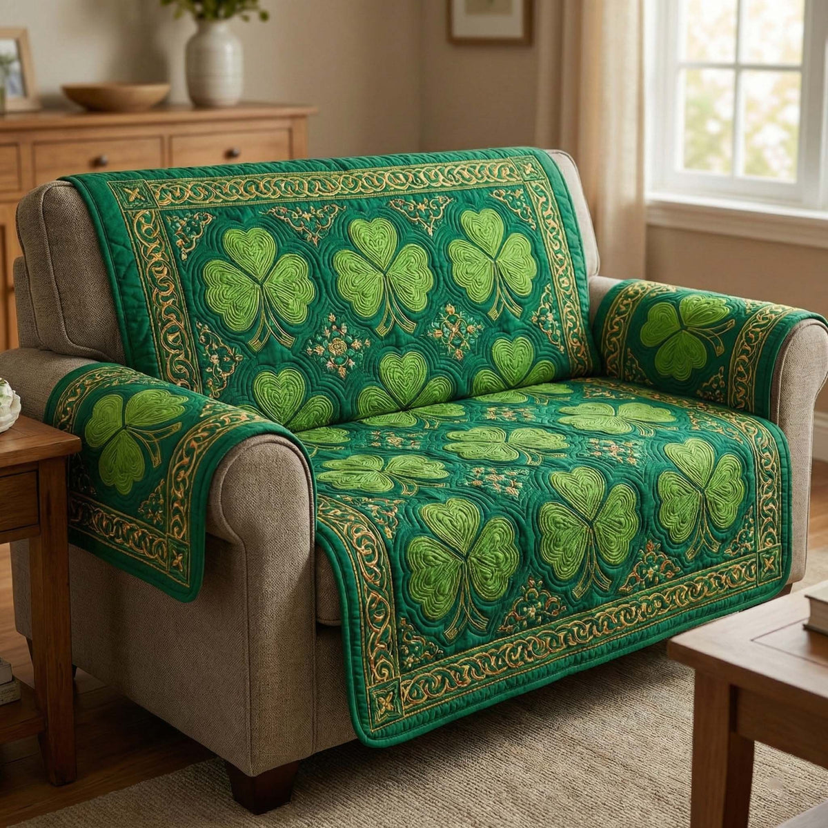 Emerald Hearts Sofa Cover