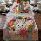 Bunny Face with Pastel Flowers Table Runner