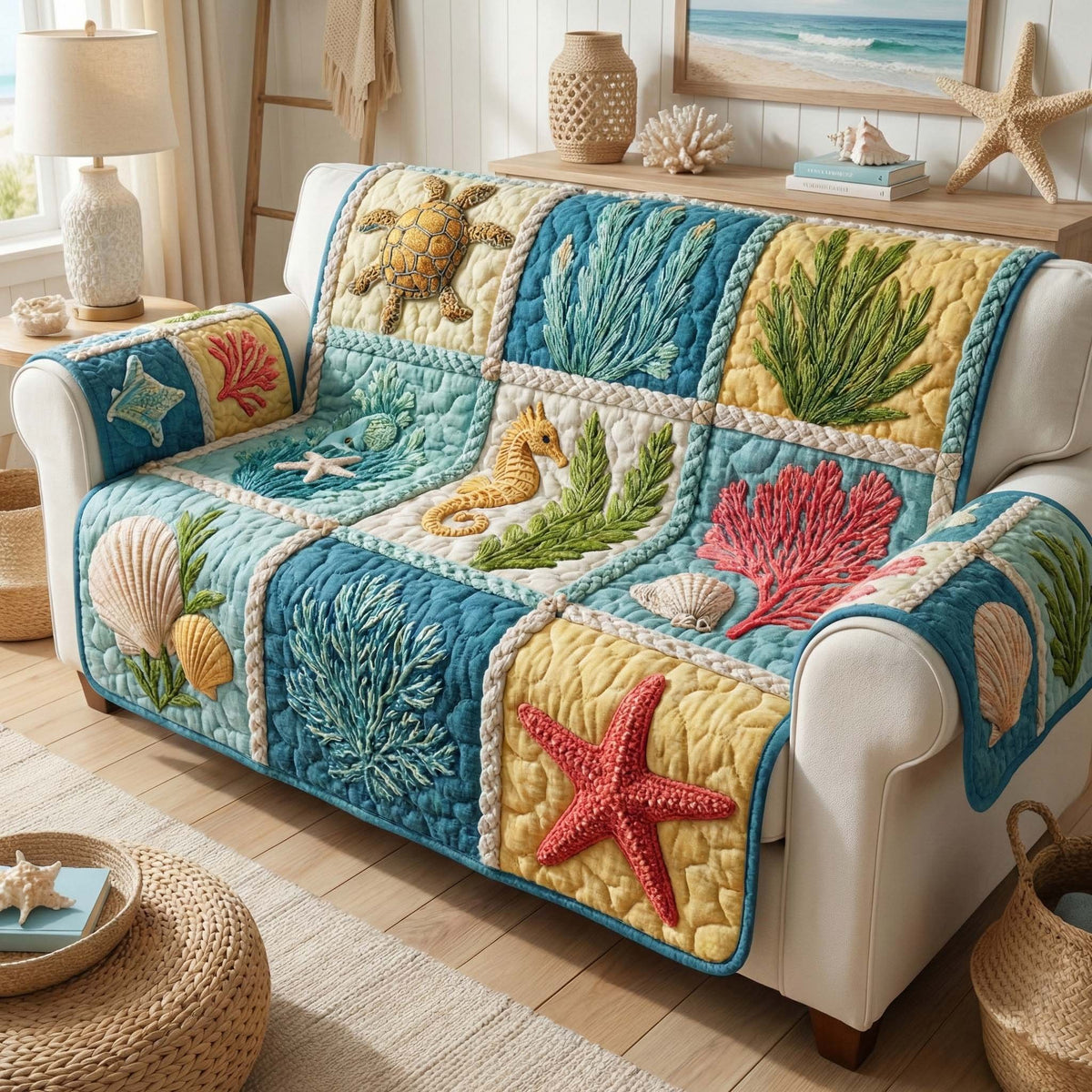 Starfish and Seaweed Reef Squares Sofa Cover