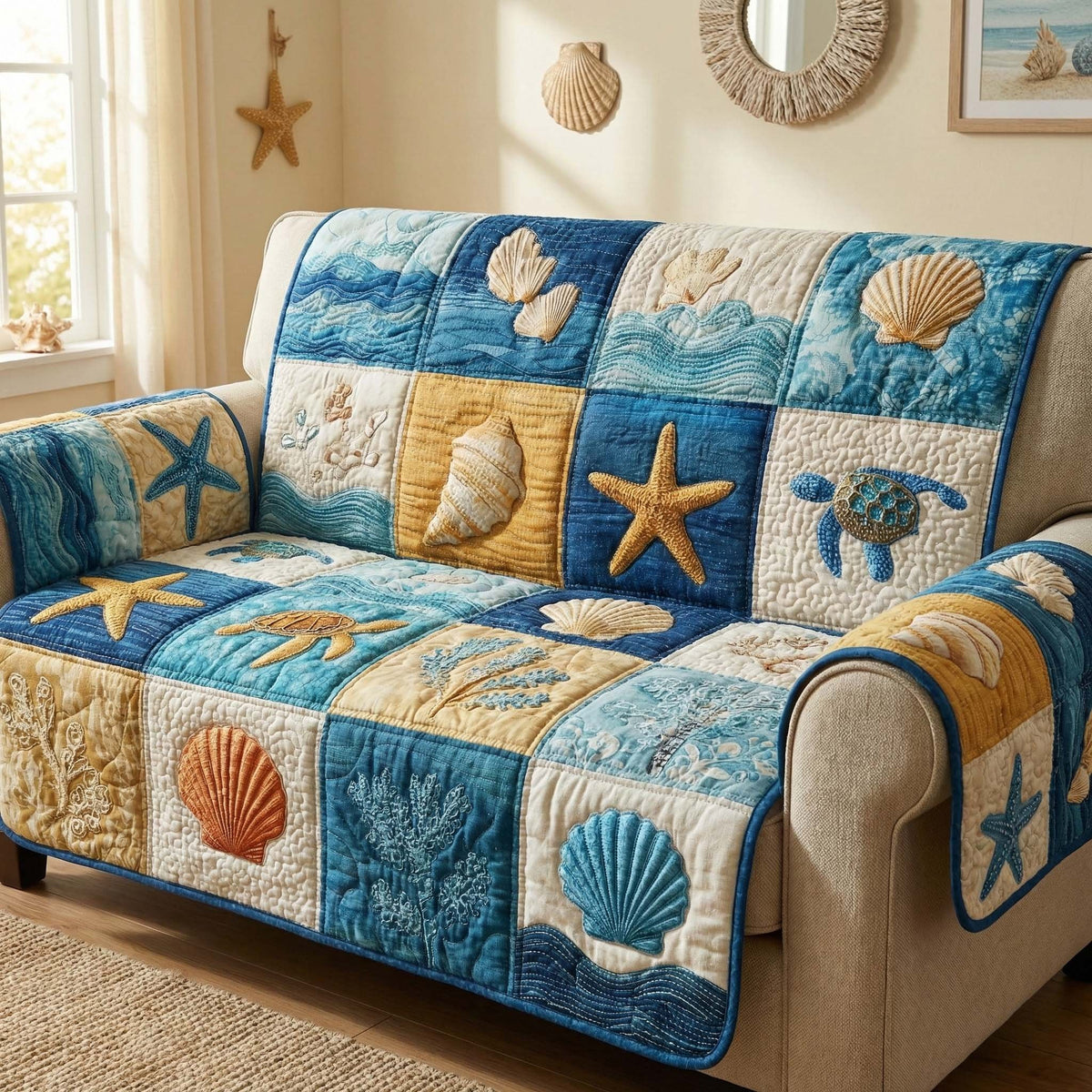 Ocean Blocks Sofa Cover