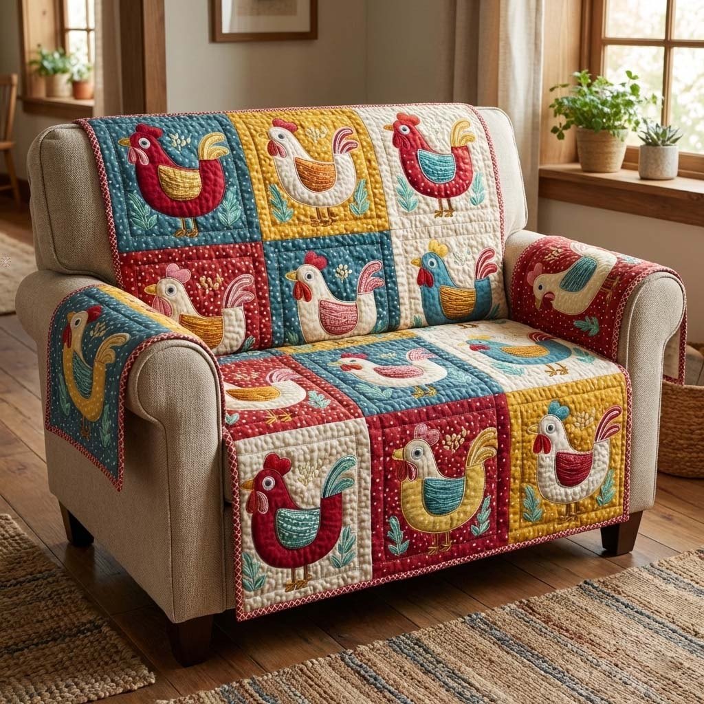 Folk Chickens Sofa Cover
