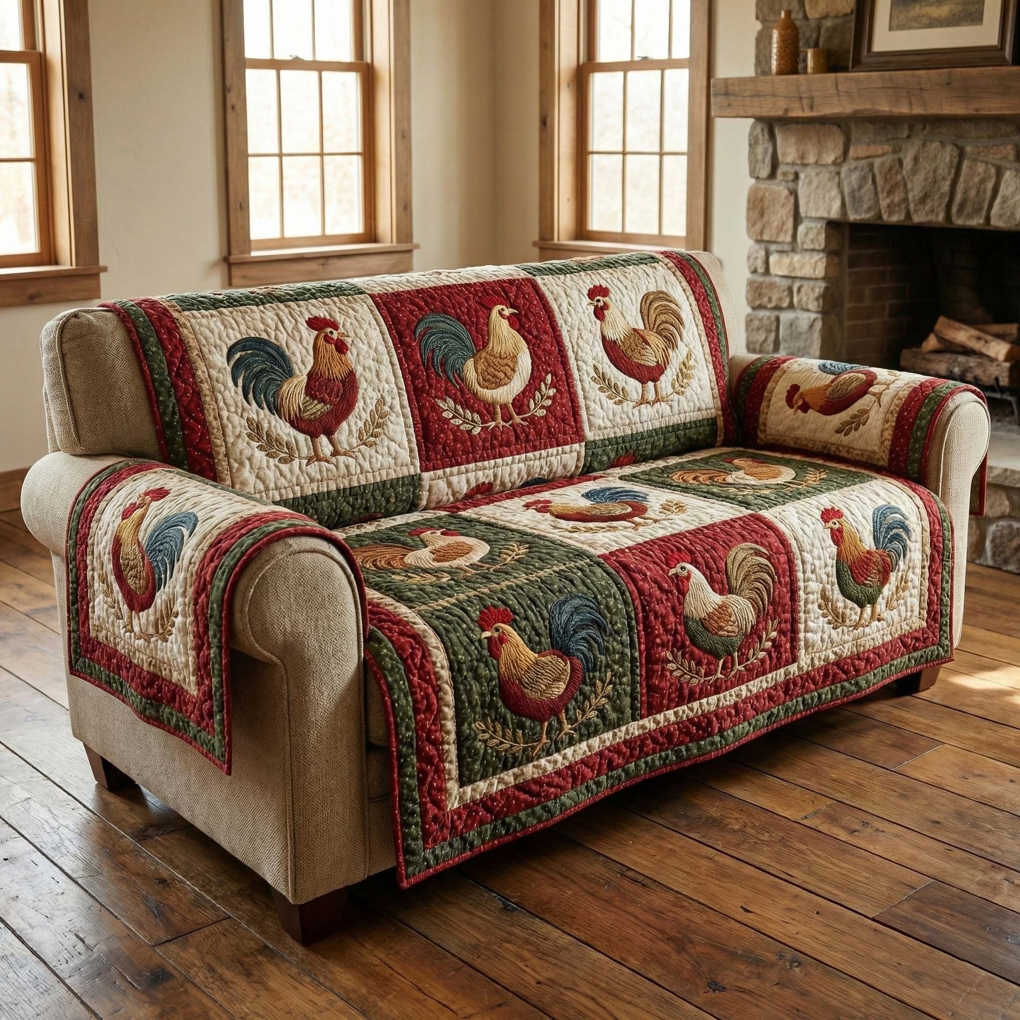 Rustic Roosters Sofa Cover