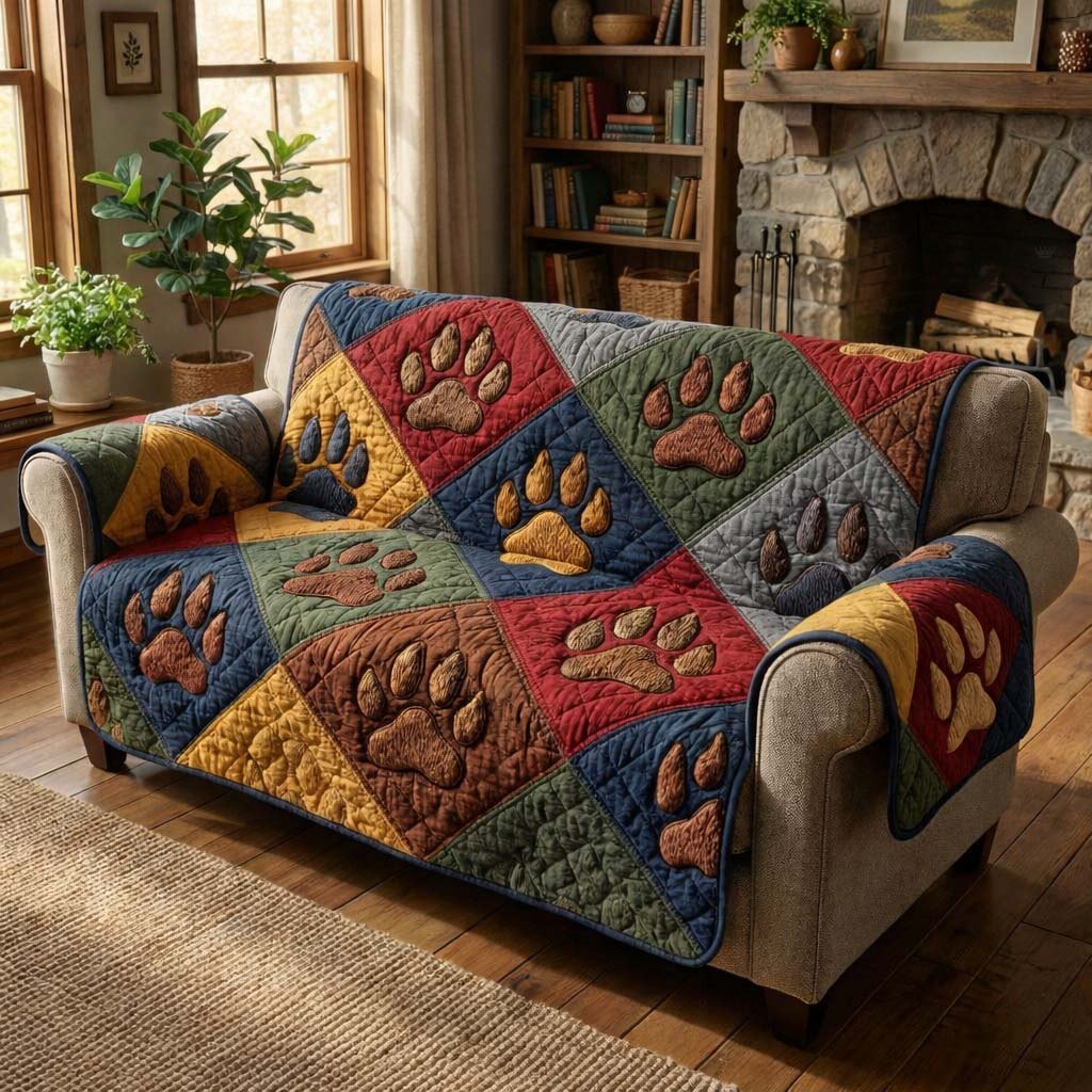 Paw Prints in Jewel Toned Diamonds Sofa Cover