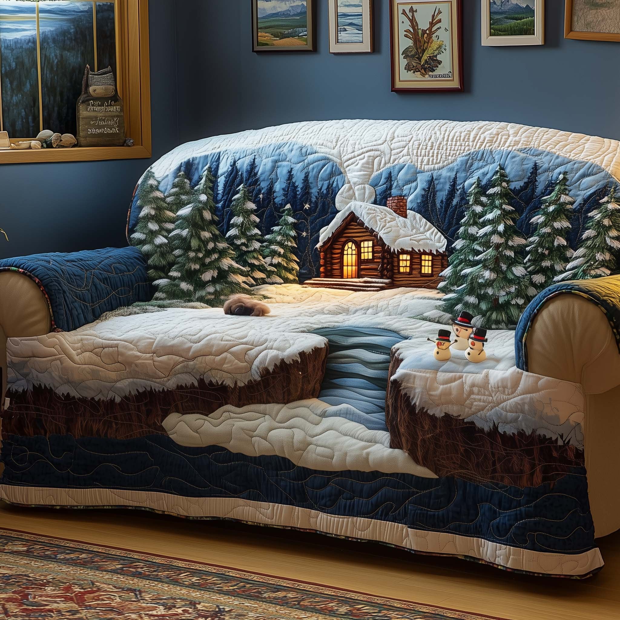 Cabin Snowmen Sofa Cover
