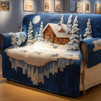 Log Cabin in the Blue Snowfall Sofa Cover