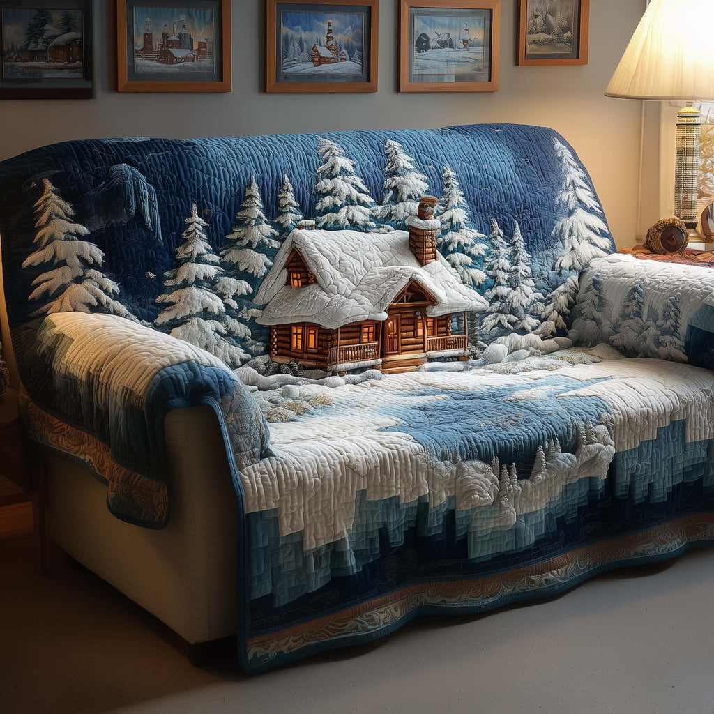 Cabin Among the Blue Snowy Pines Sofa Cover