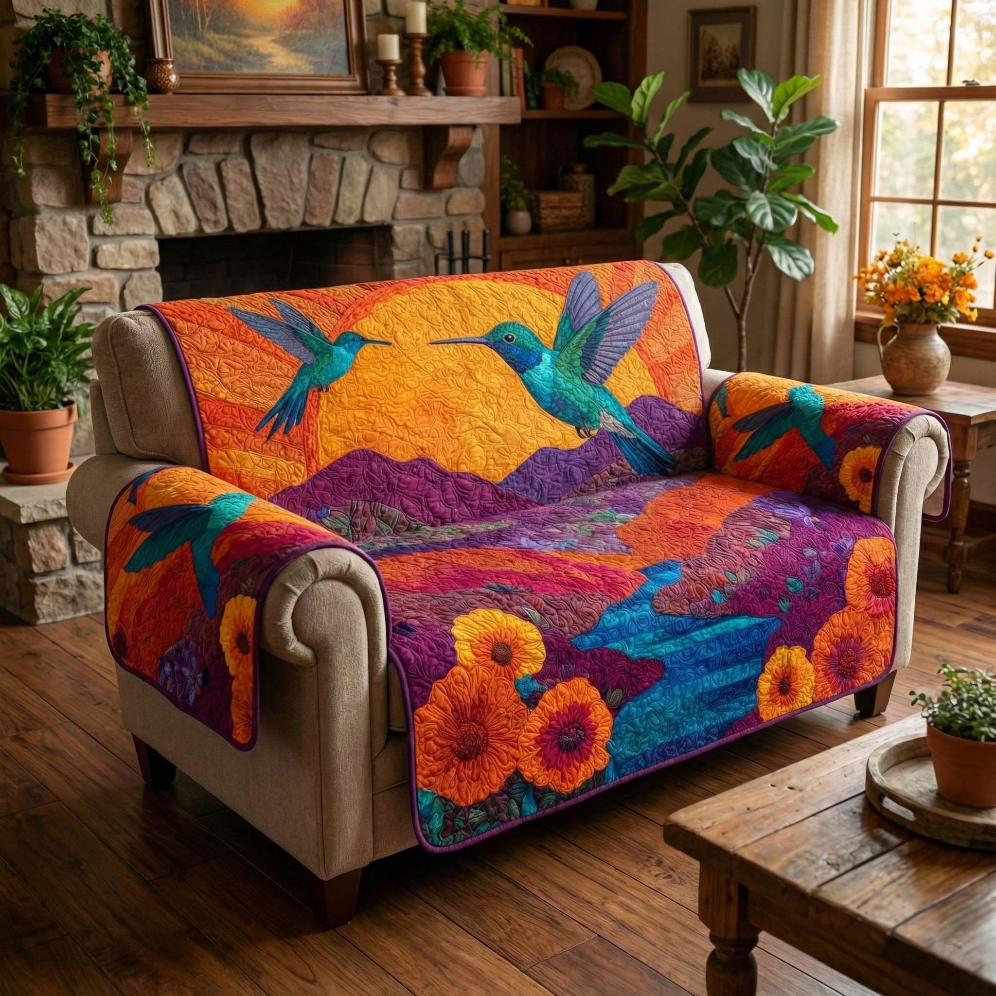 Sunset Hummingbird Sofa Cover