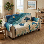 Sea Turtle Gliding Over Coral Reef Sofa Cover