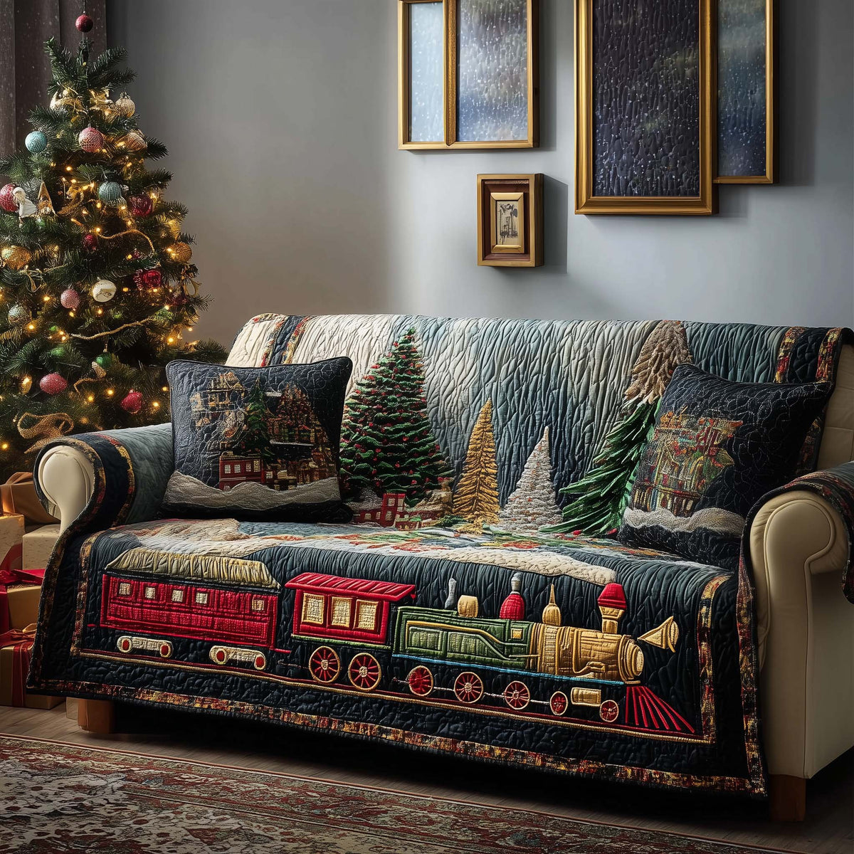 Christmas Train Sofa Cover