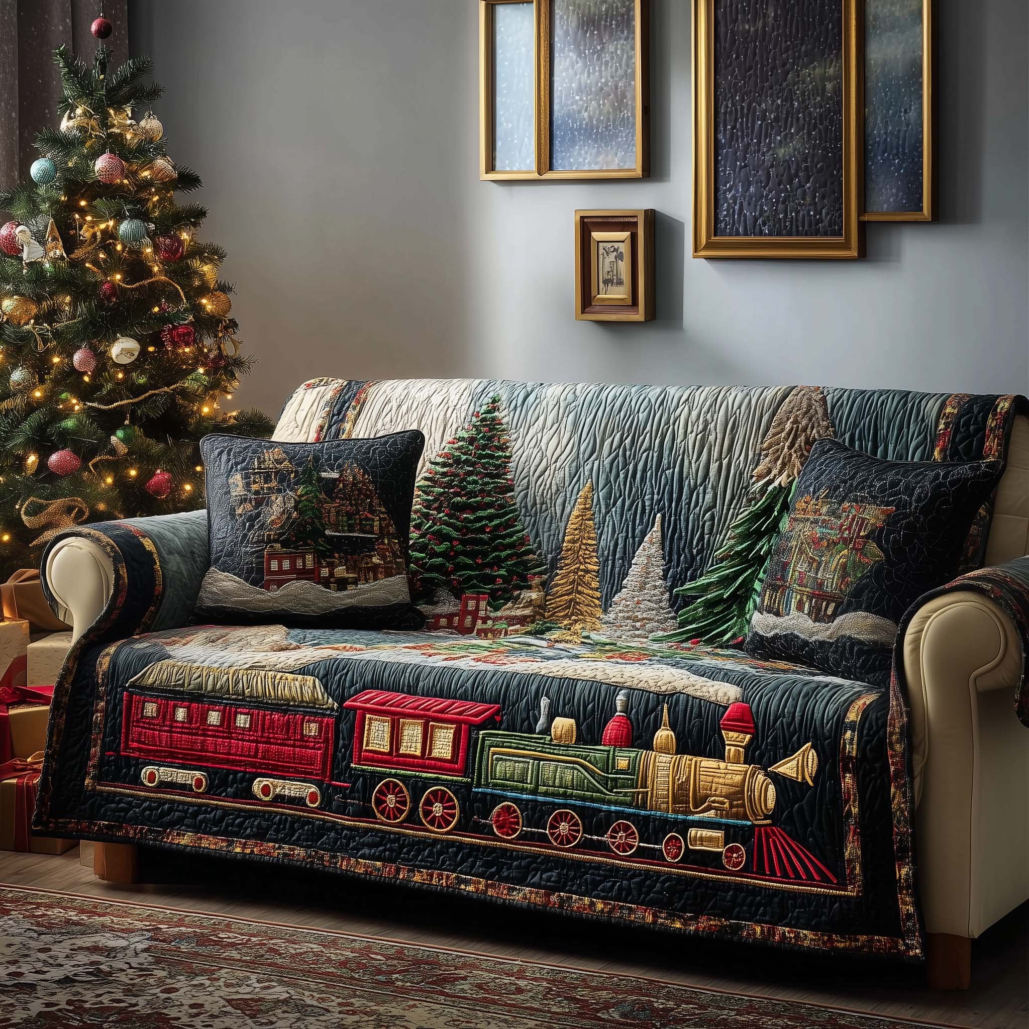 Christmas Train Sofa Cover