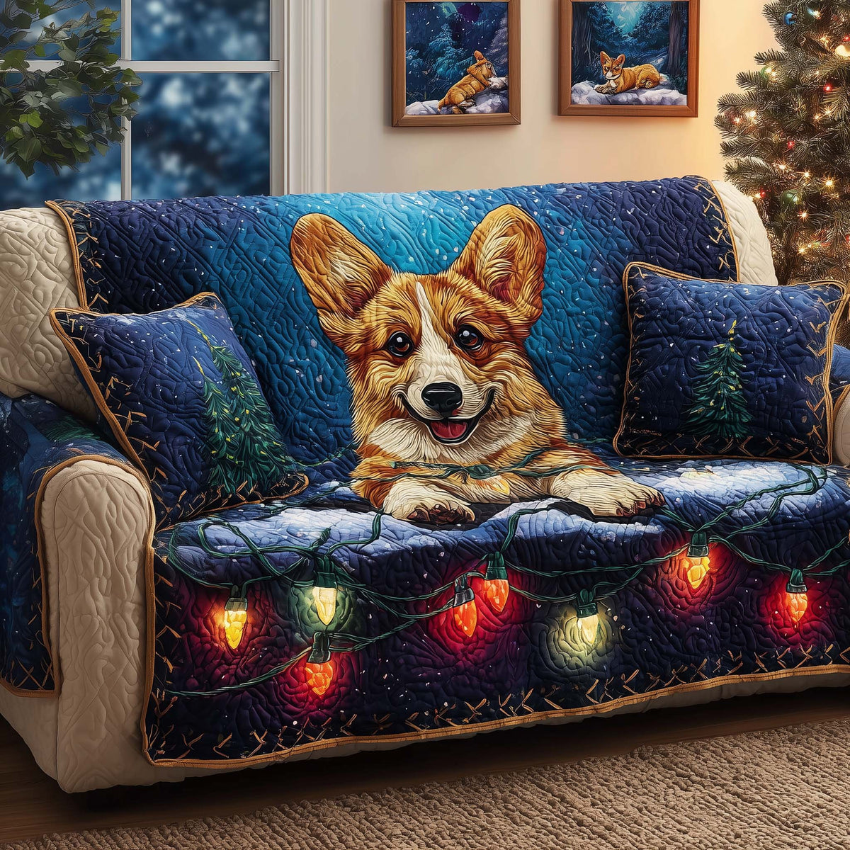 Corgi Lights Sofa Cover