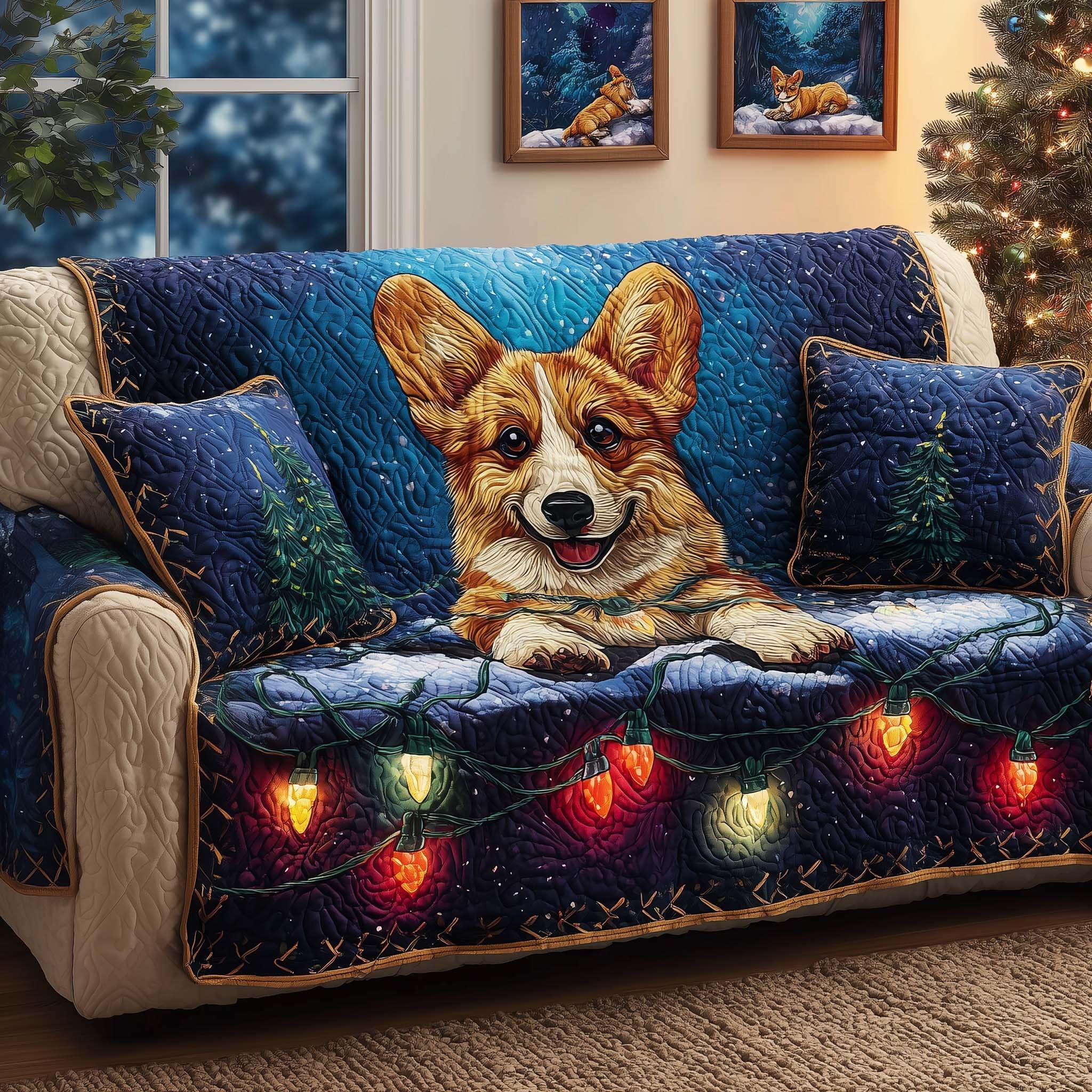 Corgi Lights Sofa Cover