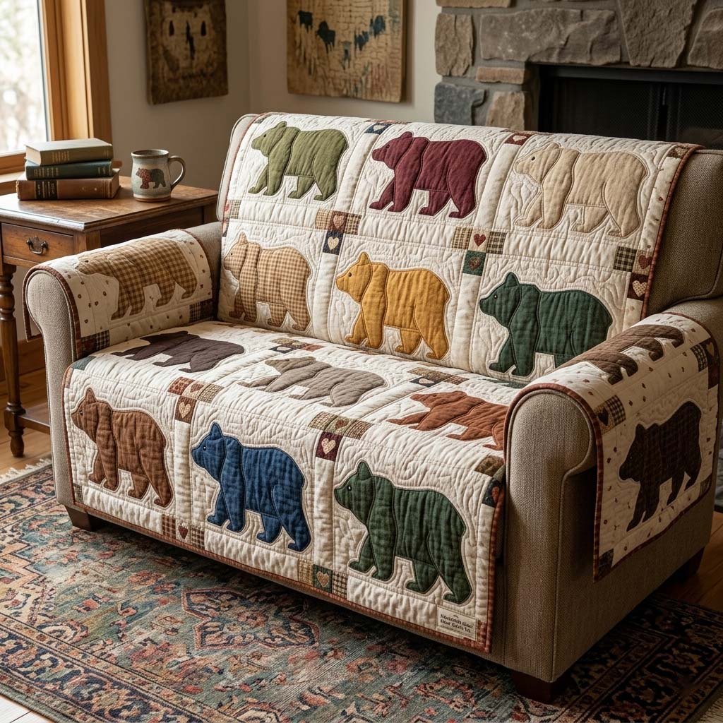 Patchwork Bears Sofa Cover