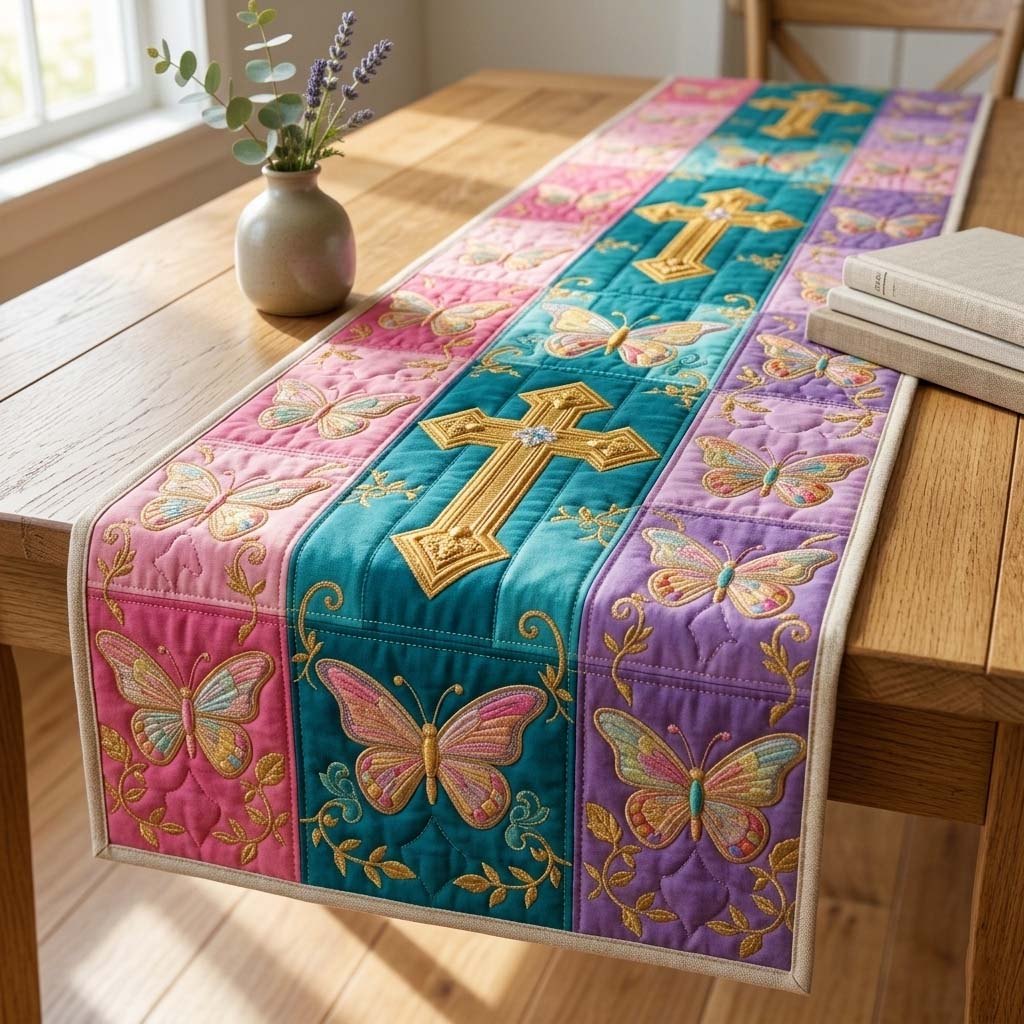 Teal Butterfly Table Runner