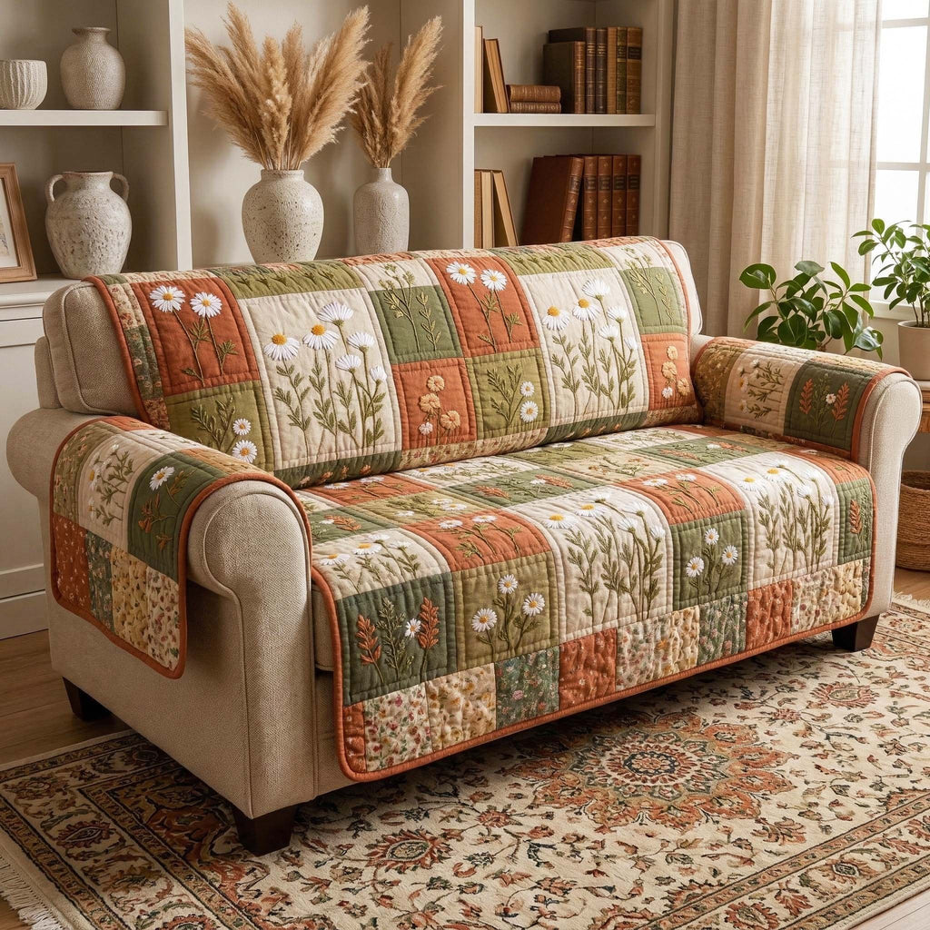 Botanical Sprigs in Green and Cream Sofa Cover
