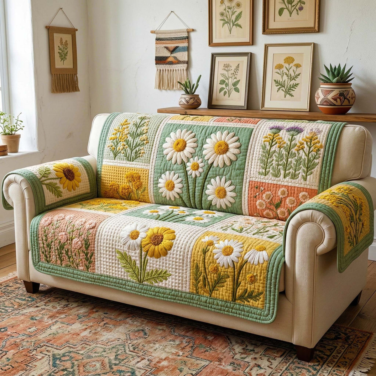 Sunflowers and Daisies in Garden Squares Sofa Cover