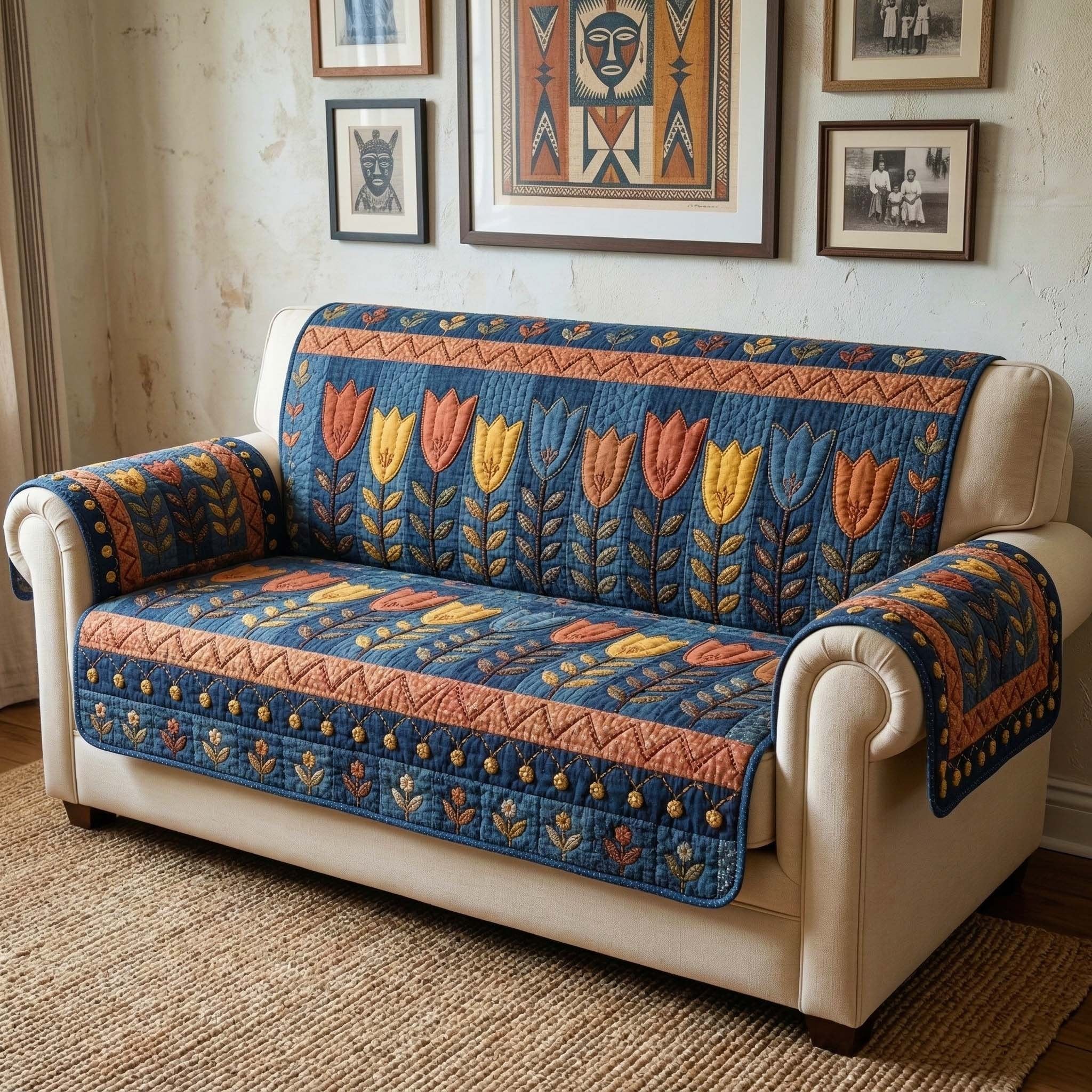 Tribal Tulips Sofa Cover