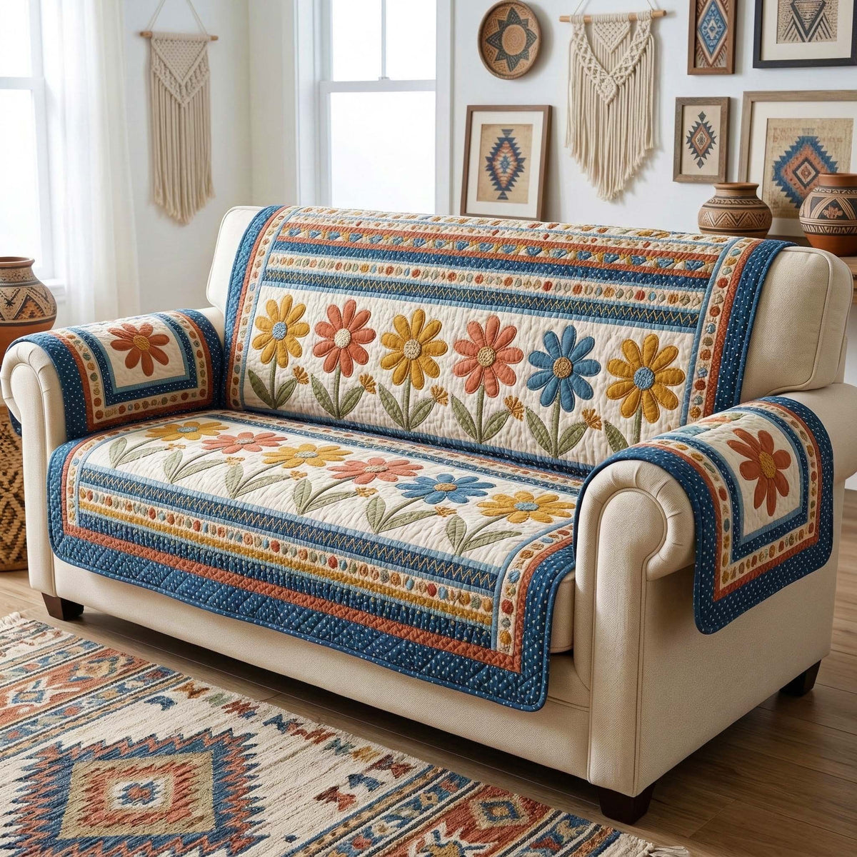 Boho Daisies Sofa Cover
