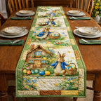 Bunny Cottage with Easter Eggs Table Runner