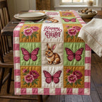 Happy Easter Blocks with Bunny and Butterflies Table Runner