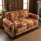 Horse Portrait on Tan Patchwork Sofa Cover