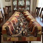 Crowd Between Rocky Canyon Walls Table Runner