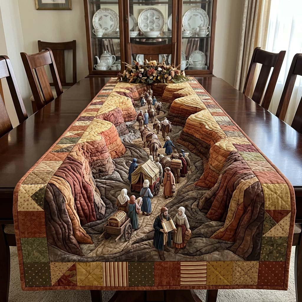 Crowd Between Rocky Canyon Walls Table Runner