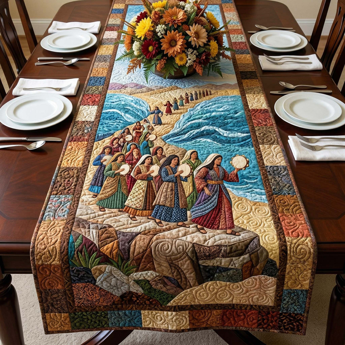 Celebration with Tambourines by the Shore Table Runner
