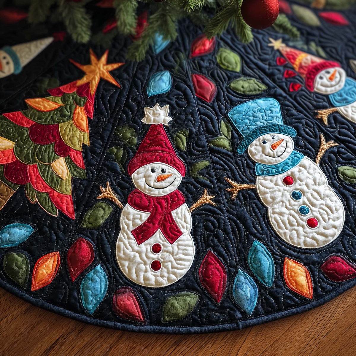Colorful Snowmen Christmas Tree Skirt