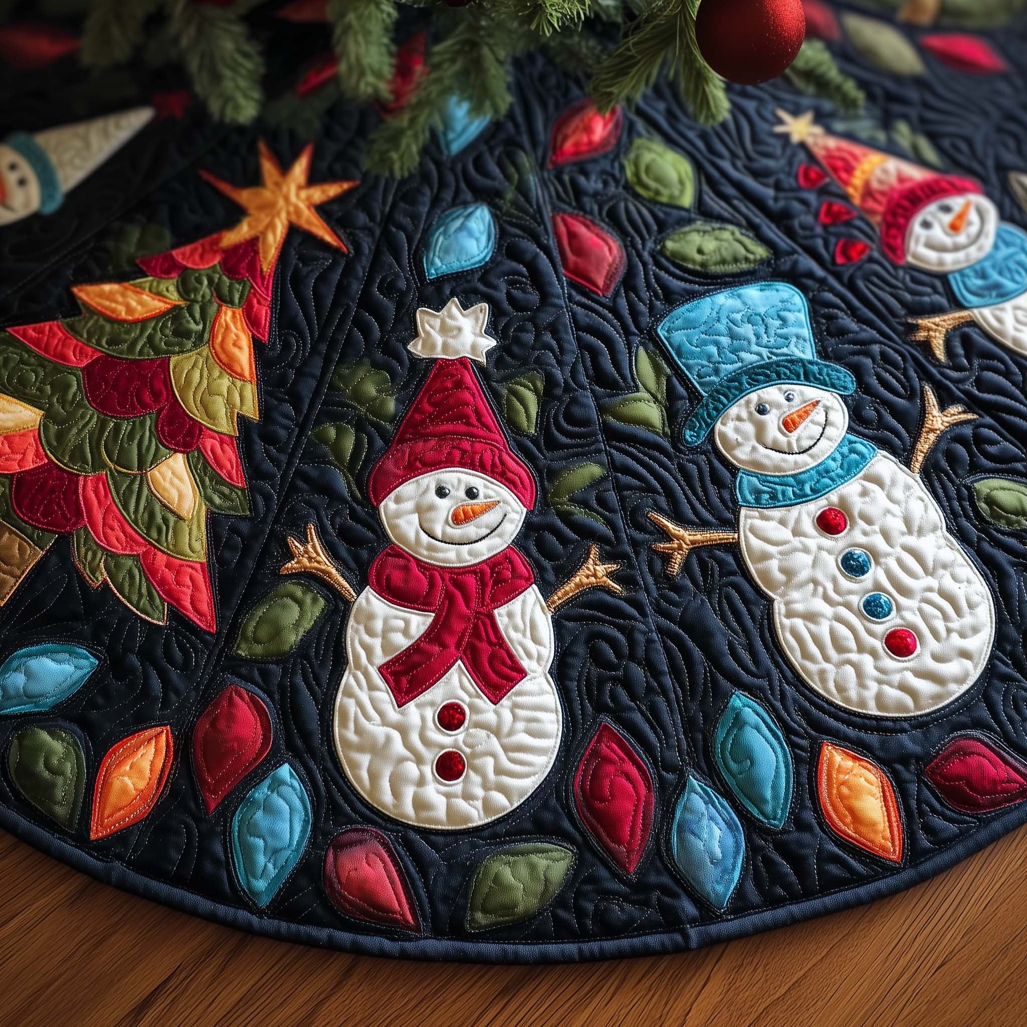 Colorful Snowmen Christmas Tree Skirt