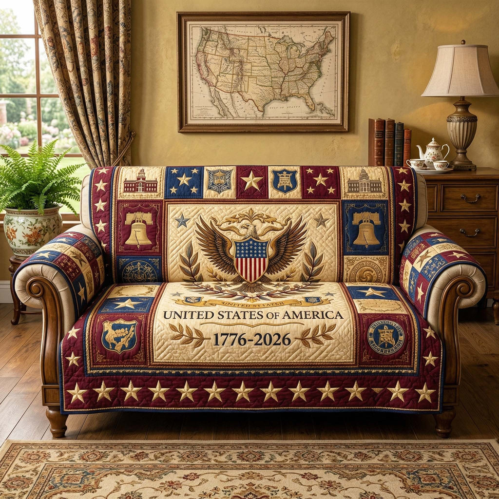 Eagle Crest with Liberty Bells on Navy Sofa Cover