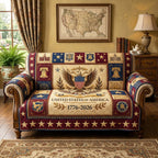 Eagle Crest with Liberty Bells on Navy Sofa Cover