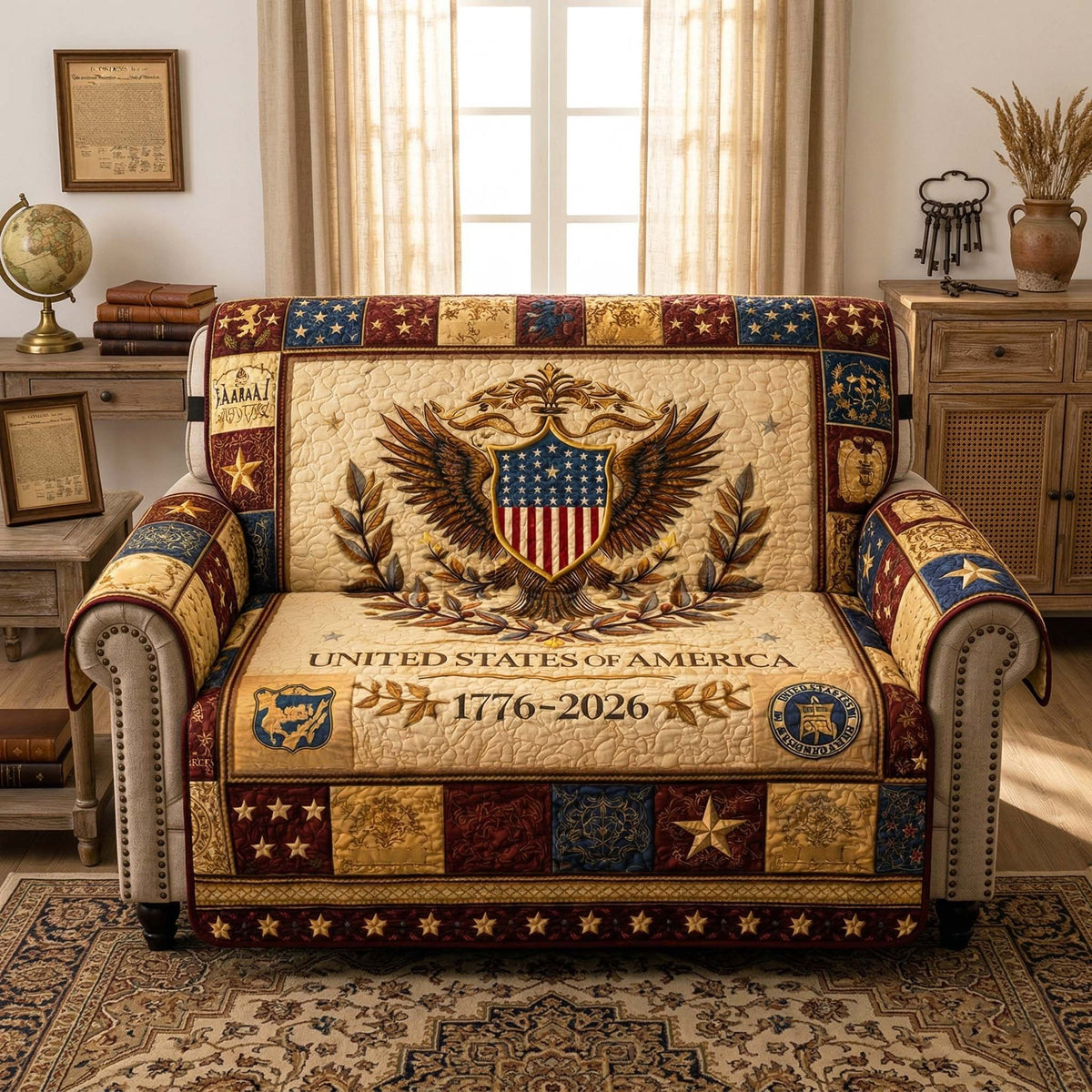 Eagle Crest on Golden Star Blocks Sofa Cover
