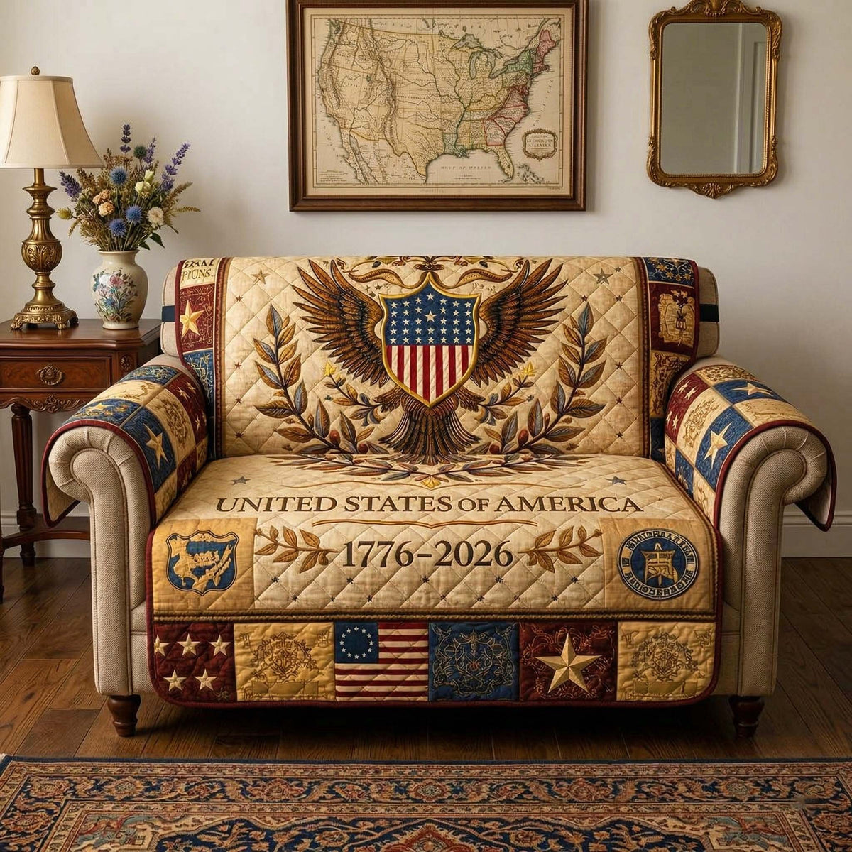 Eagle and Shield Above the Flag Squares Sofa Cover