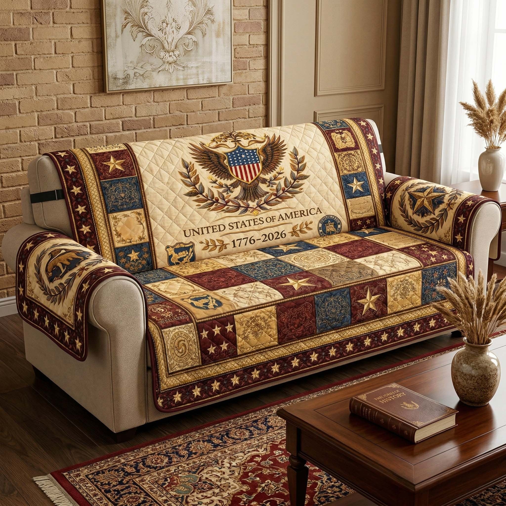 Eagle Crest on Cream and Star Panels Sofa Cover