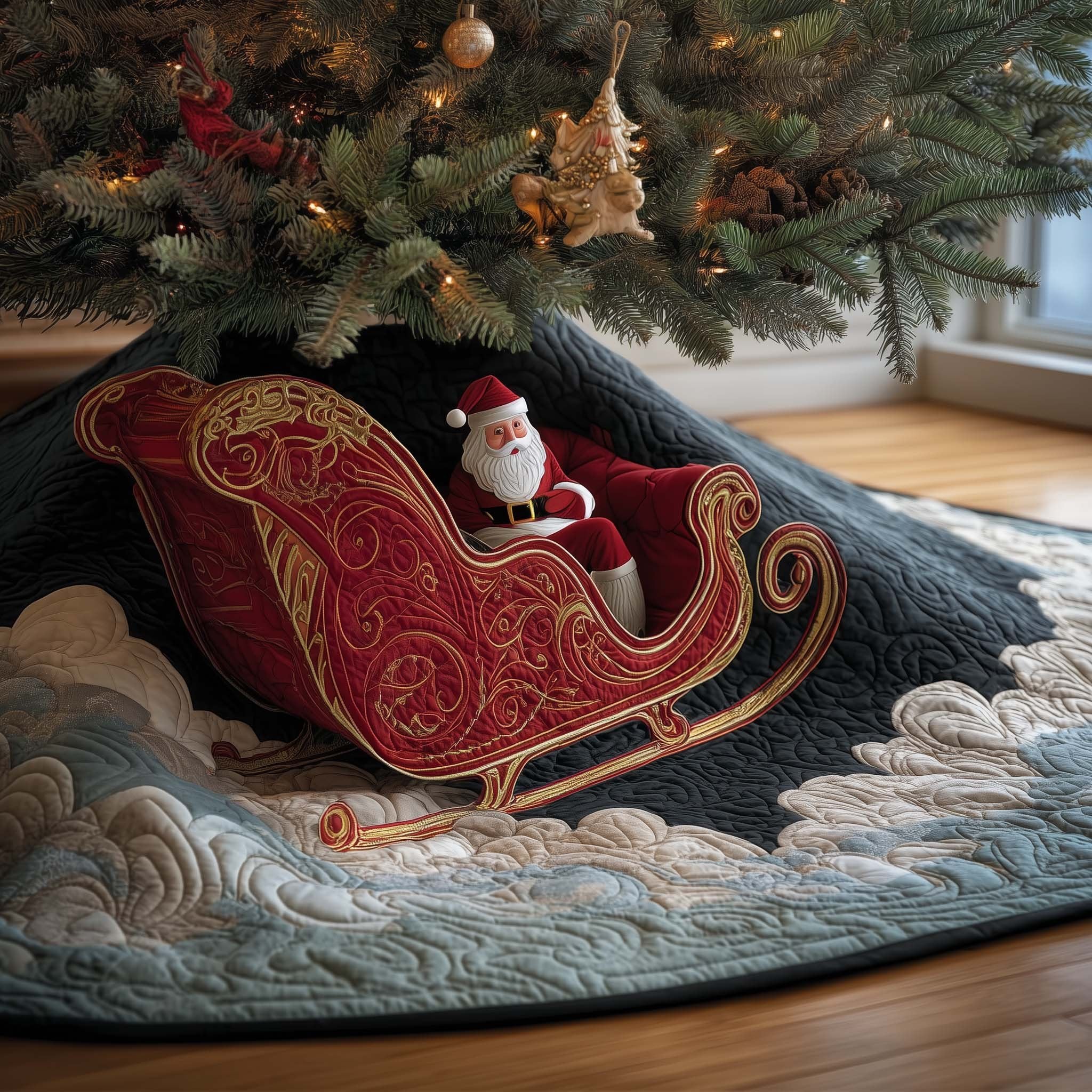 Ruby Sleigh in the Snow Bank Christmas Tree Skirt