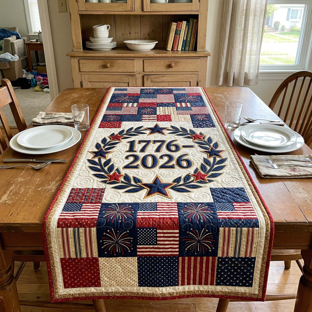 1776 to 2026 Laurel Wreath Table Runner
