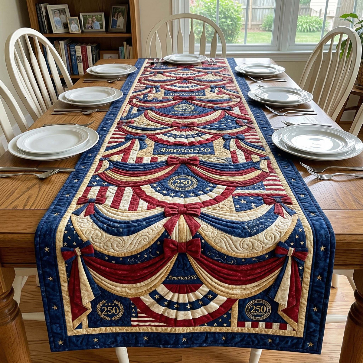 Patriotic Bunting on Blue Table Runner
