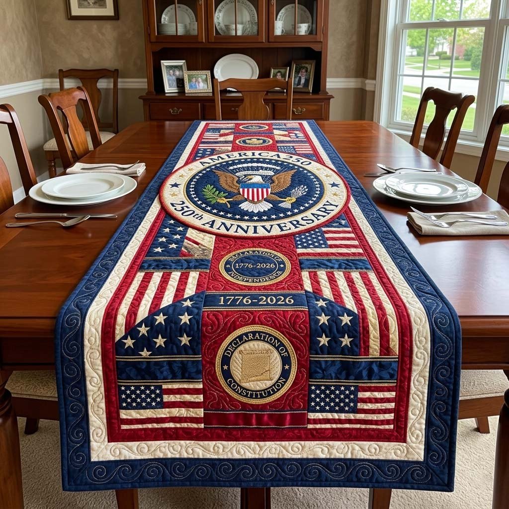 250th Anniversary Seal with Flags Table Runner