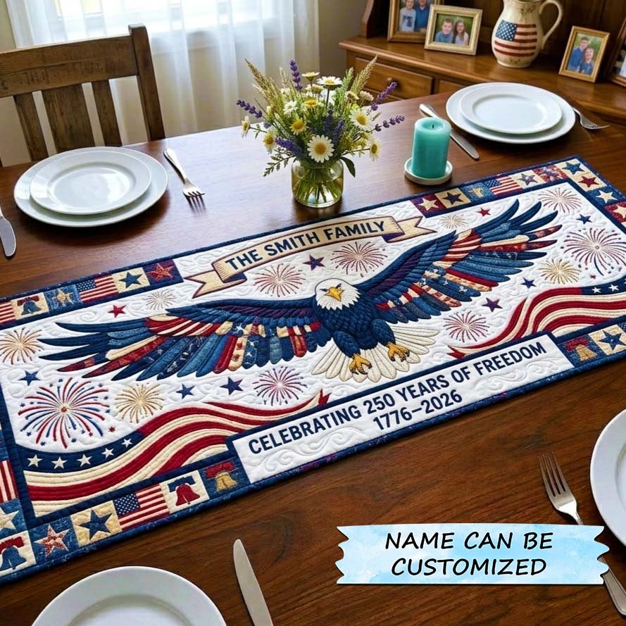 America 250th Anniversary Qtcuz Eagle with 250 Years of Freedom Table Runner