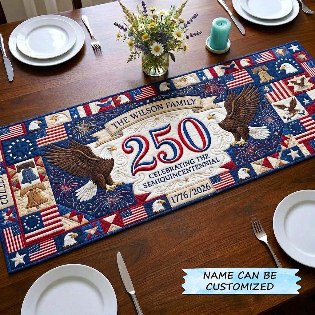 Eagles and 250 Anniversary Banner Table Runner