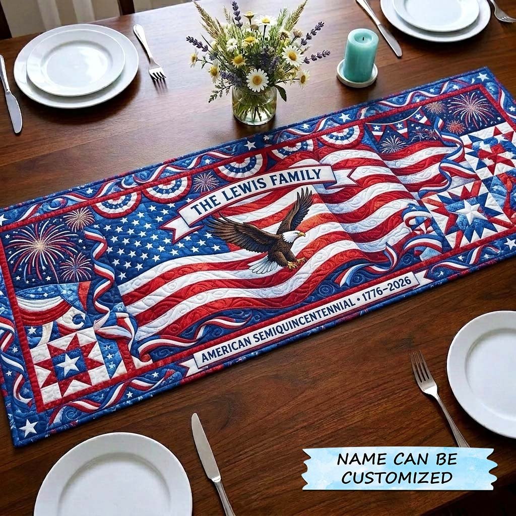 Waving Flag with Eagle 250 Table Runner