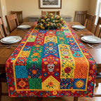 Sugar Skull Fiesta Patchwork Stripes Table Runner