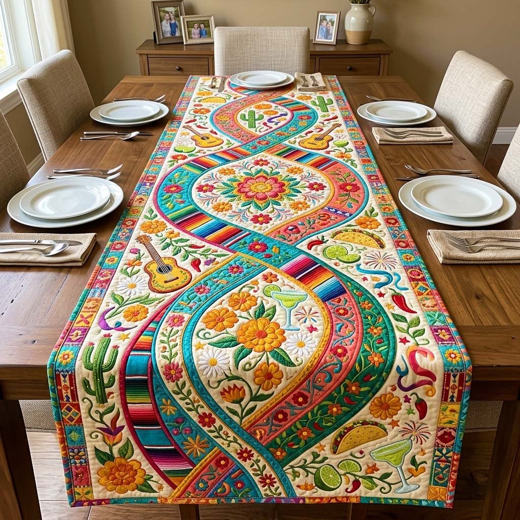 Cactus and Guitar Fiesta Border Table Runner