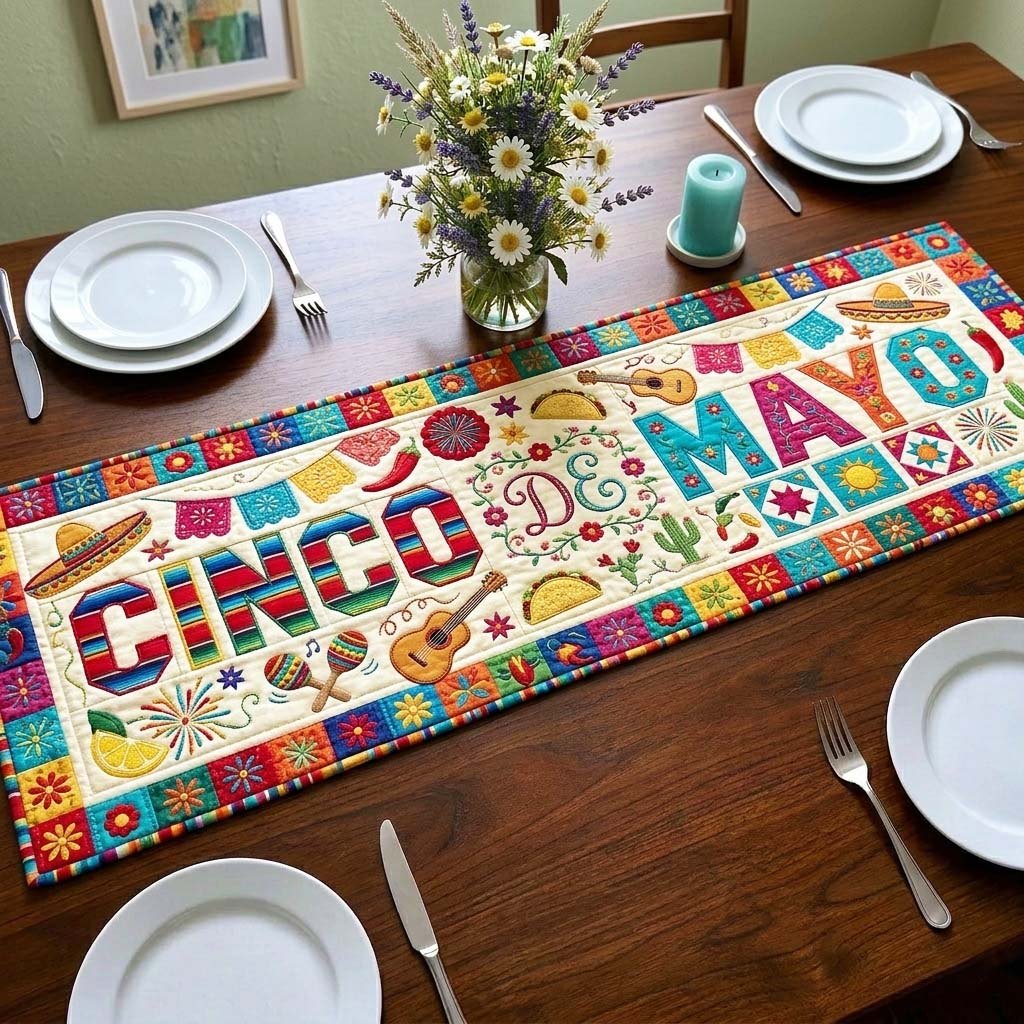 Cinco de Mayo Cactus Letters Table Runner