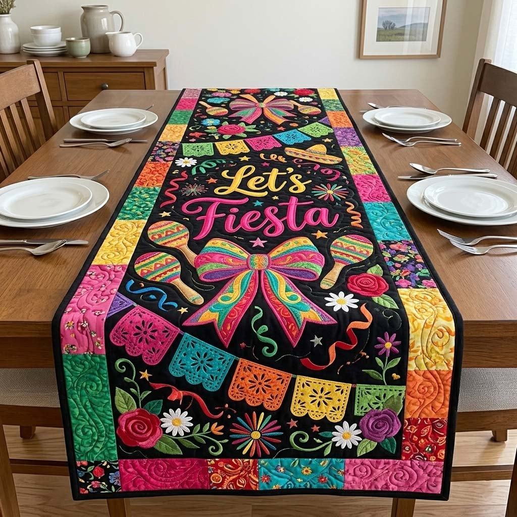 Lets Fiesta on Black Panel Table Runner