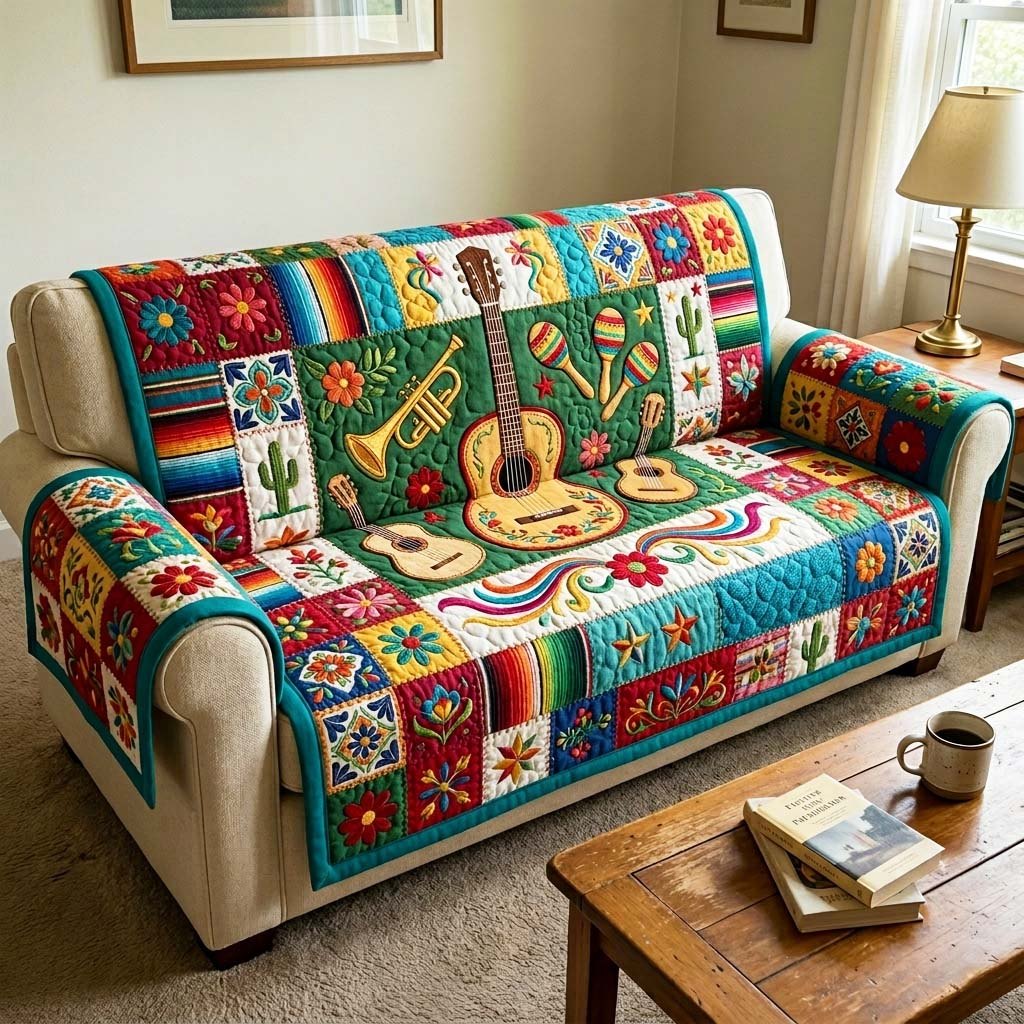Fiesta Blocks with Guitar and Cactus Sofa Cover