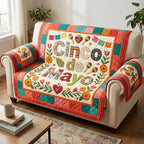 Cinco de Mayo in Cream and Coral Sofa Cover