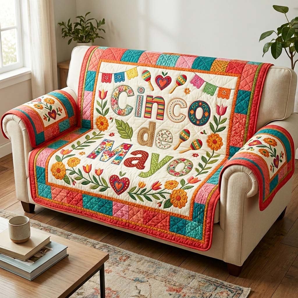 Cinco de Mayo in Cream and Coral Sofa Cover